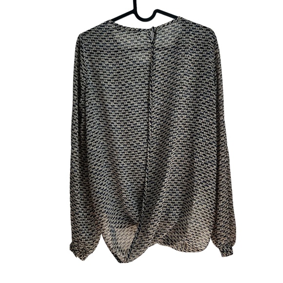 2/$15 ark&co. S Blouse with Draping black and tan pattern sheer - Picture 6 of 10